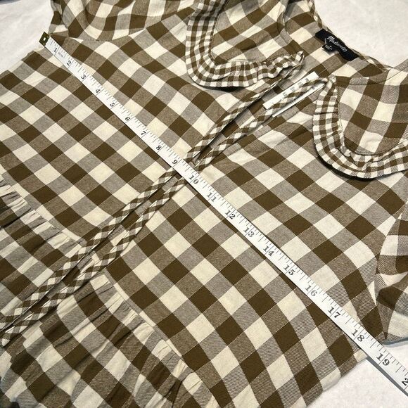 NEW Madewell Gingham Collared Puff-Sleeve Mini Dress Sz Medium Brown Tan Plaid C - Picture 10 of 14